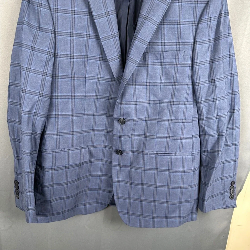Van Heusen Flex Slim Fit Blue Plaid Blazer Sport Coat Mens 42R PO 4900100945